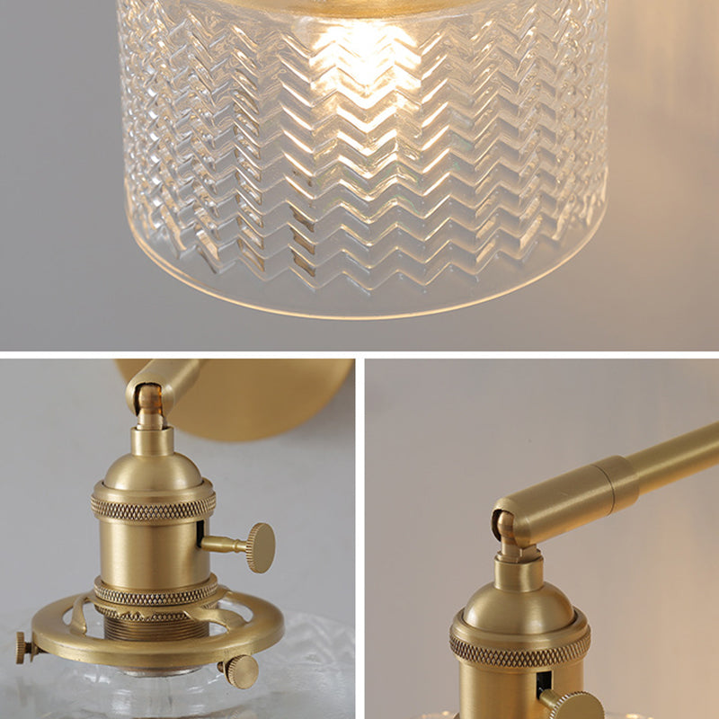 Adjustable Brass Industrial Wall Sconce Light With Glass Shade For Bedroom & Hotel