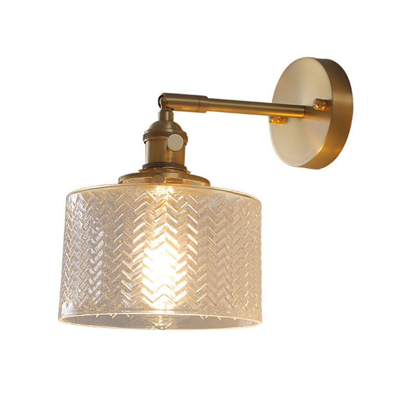 Adjustable Brass Industrial Wall Sconce Light With Glass Shade For Bedroom & Hotel Clear