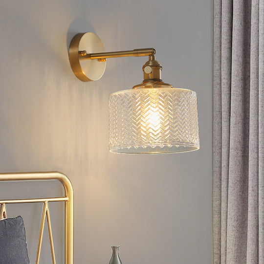 Adjustable Brass Industrial Wall Sconce Light With Glass Shade For Bedroom & Hotel