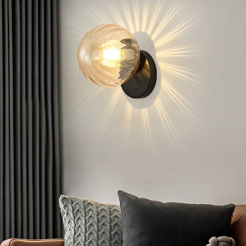 Modern Simplicity Wall Sconce: 1-Light Metal Lamp With Glass Ball Shade