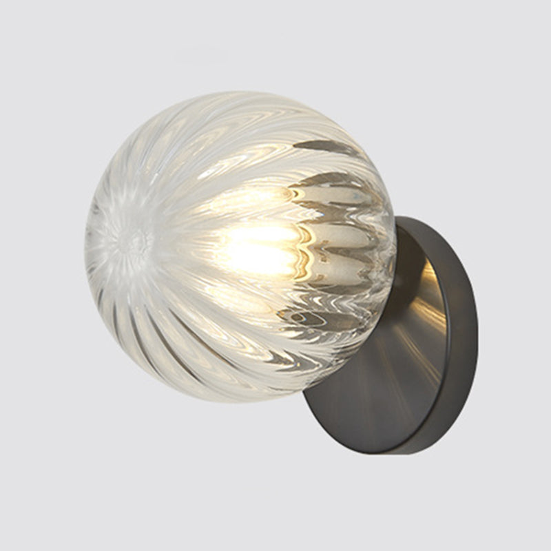 Modern Simplicity Wall Sconce: 1-Light Metal Lamp With Glass Ball Shade Black / Clear