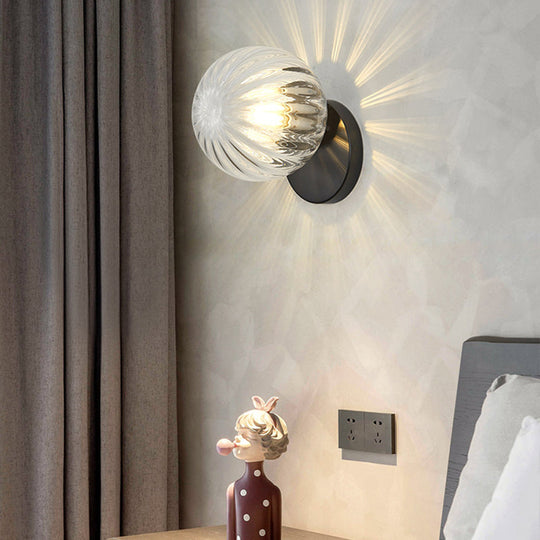 Modern Simplicity Wall Sconce: 1-Light Metal Lamp With Glass Ball Shade