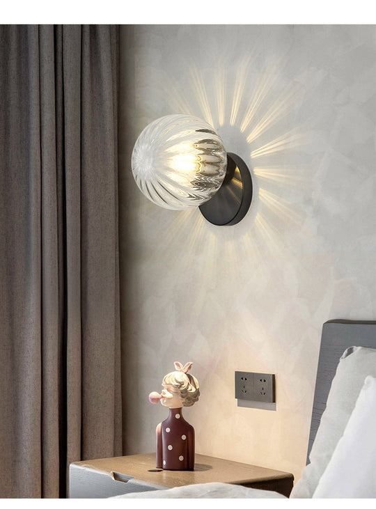 Modern Simplicity Wall Sconce: 1-Light Metal Lamp With Glass Ball Shade