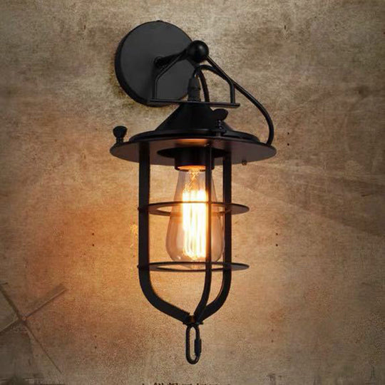 Metal Cage Wall Sconce - Industrial Style Down Lighting With 1 Light