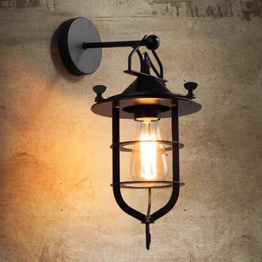 Metal Cage Wall Sconce - Industrial Style Down Lighting With 1 Light