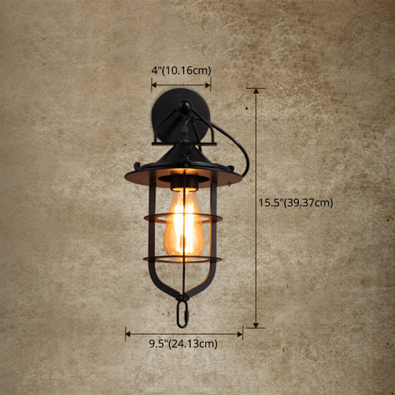 Metal Cage Wall Sconce - Industrial Style Down Lighting With 1 Light