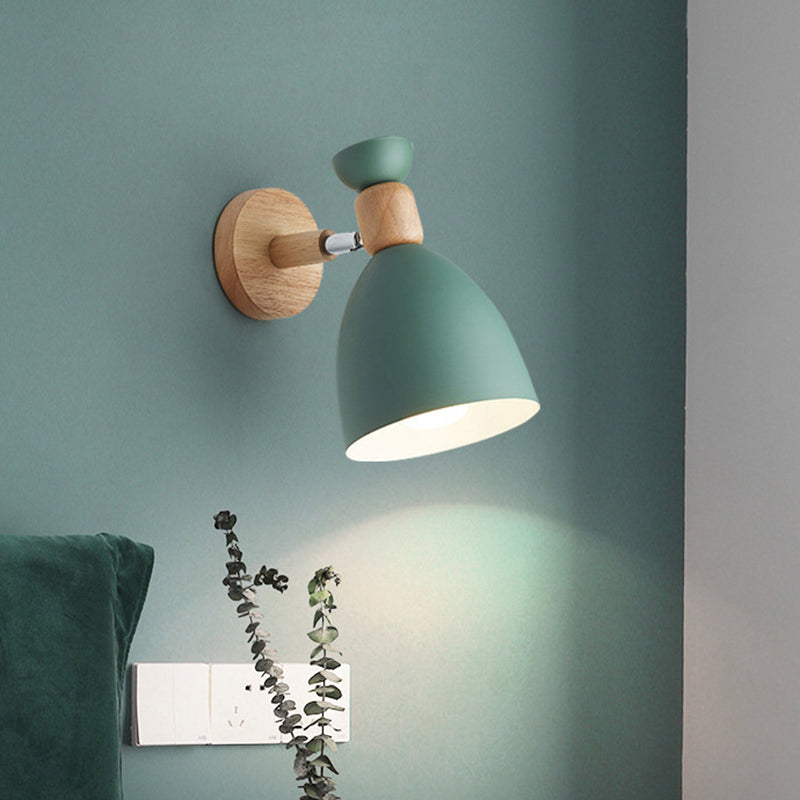 Nordic Macaroon Wall Mount Sconce: Wood Arm And Metal Shade