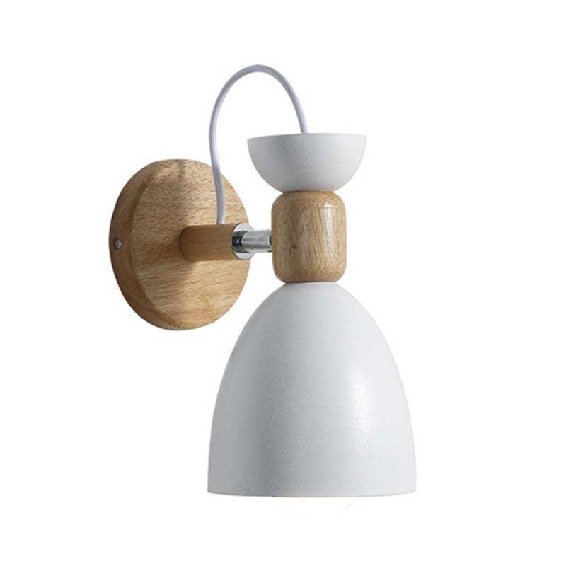 Nordic Macaroon Wall Mount Sconce: Wood Arm And Metal Shade White