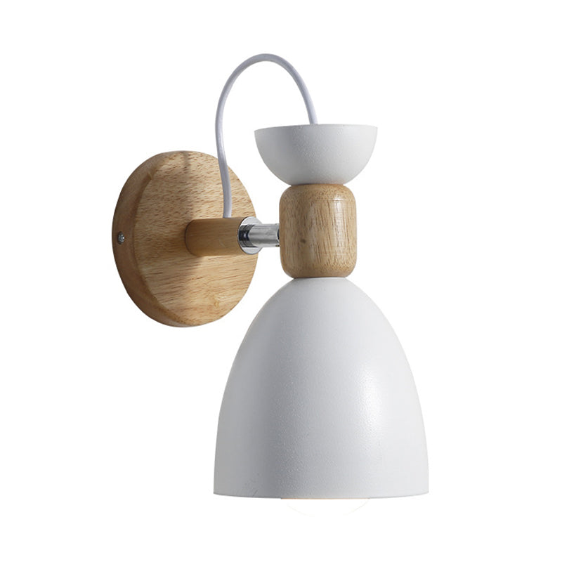 Nordic Macaroon Wall Mount Sconce: Wood Arm And Metal Shade