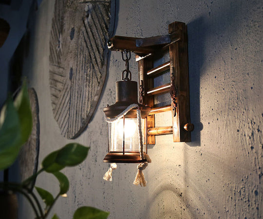 Rustic Bamboo Wall Sconce For Attic Tearoom - Retro Hanging Board Design