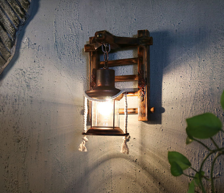 Rustic Bamboo Wall Sconce For Attic Tearoom - Retro Hanging Board Design