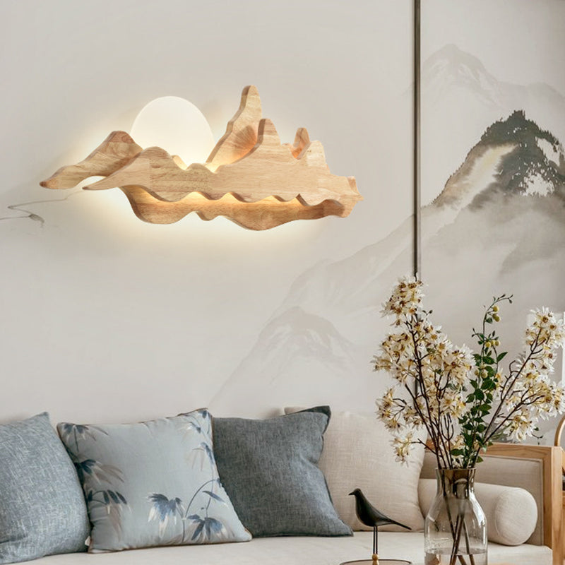 Chinese-Inspired Moon And Mountain Wall Sconce For Living Room