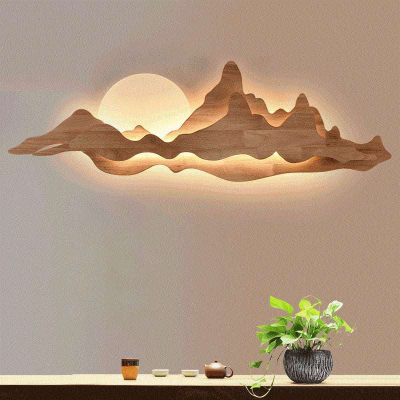 Chinese-Inspired Moon And Mountain Wall Sconce For Living Room