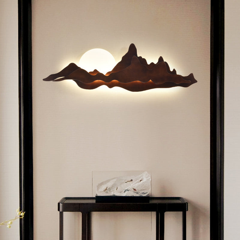 Chinese-Inspired Moon And Mountain Wall Sconce For Living Room