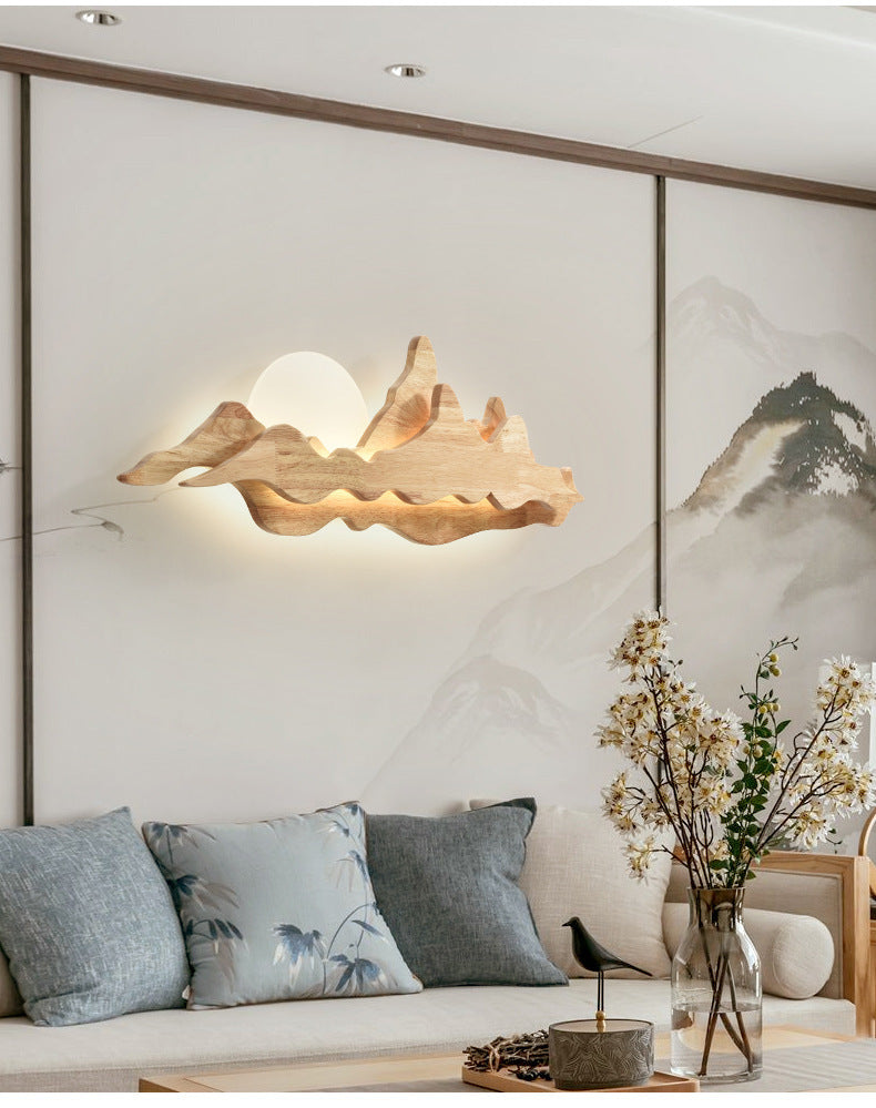 Chinese-Inspired Moon And Mountain Wall Sconce For Living Room