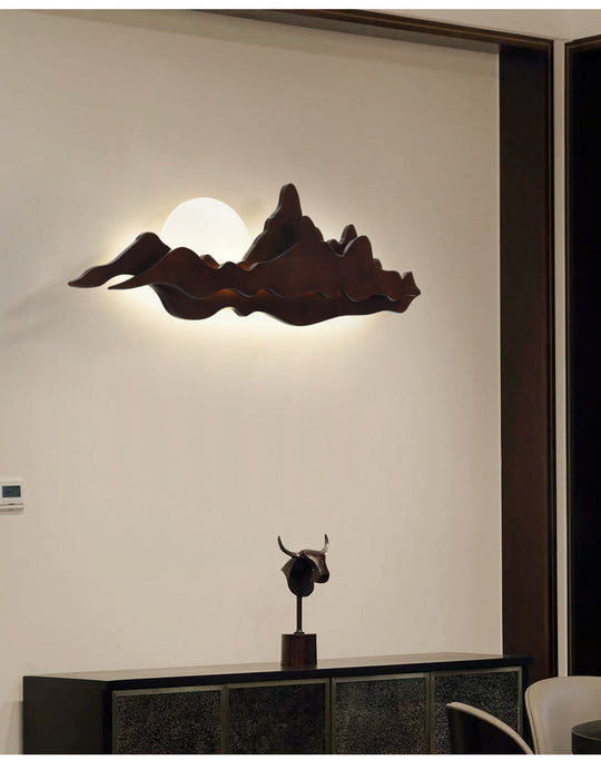 Chinese-Inspired Moon And Mountain Wall Sconce For Living Room