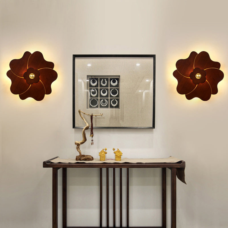 Chinese-Inspired Flower-Shaped Wooden Sconce: Decorative Wall Lighting For Bedroom/ Tearoom