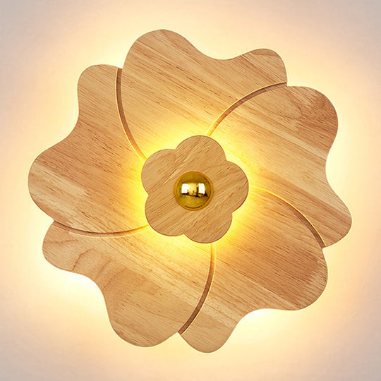 Chinese-Inspired Flower-Shaped Wooden Sconce: Decorative Wall Lighting For Bedroom/ Tearoom