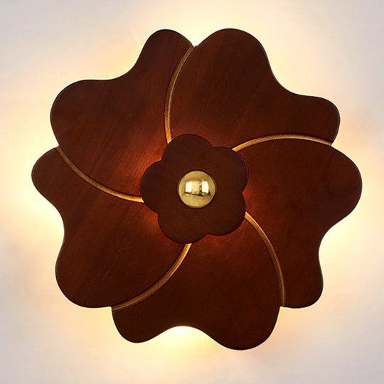 Chinese-Inspired Flower-Shaped Wooden Sconce: Decorative Wall Lighting For Bedroom/ Tearoom