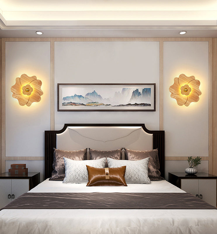 Chinese-Inspired Flower-Shaped Wooden Sconce: Decorative Wall Lighting For Bedroom/ Tearoom