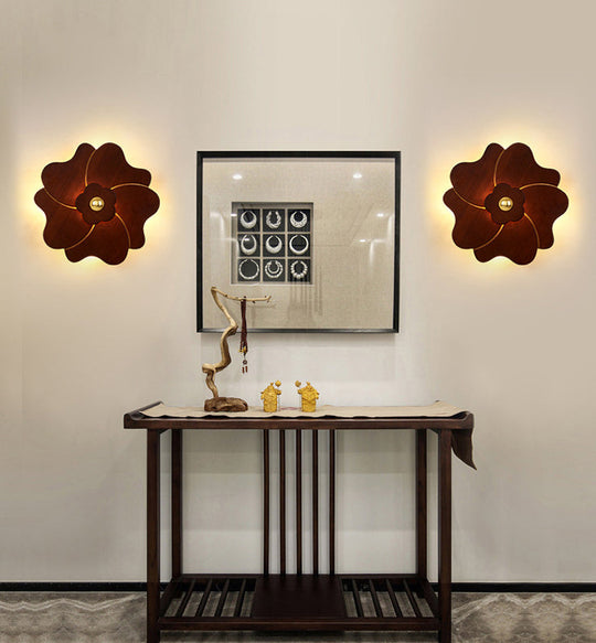 Chinese-Inspired Flower-Shaped Wooden Sconce: Decorative Wall Lighting For Bedroom/ Tearoom