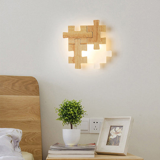 Led Wooden Jigsaw Puzzle Wall Lamp With Acrylic Shade For Bedroom