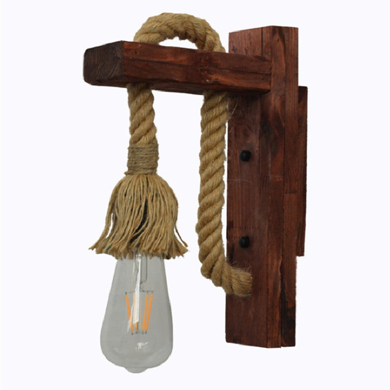 Industrial Bare Bulb Wall Sconce With Braided Rope For Restaurant Corridor Lighting