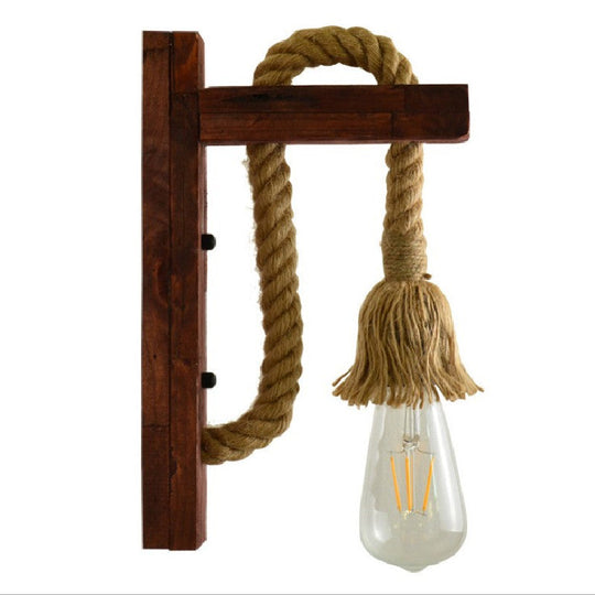 Industrial Bare Bulb Wall Sconce With Braided Rope For Restaurant Corridor Lighting Dark Wood