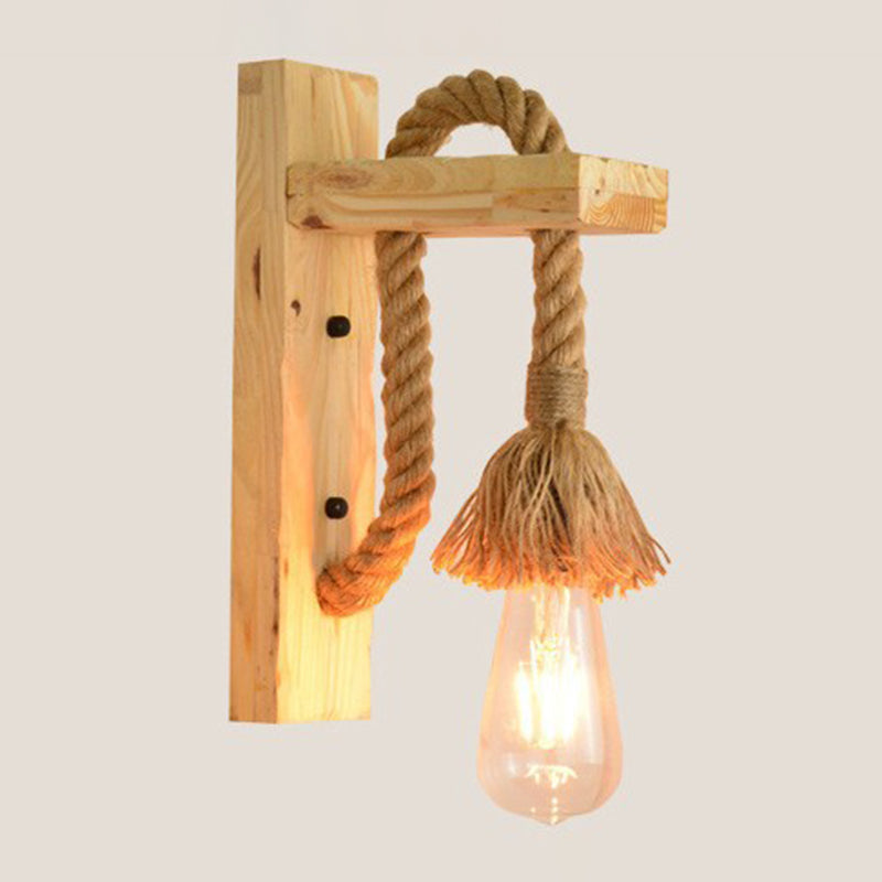 Industrial Bare Bulb Wall Sconce With Braided Rope For Restaurant Corridor Lighting