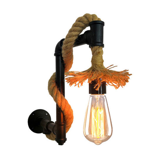 Creative Jute Rope Industrial Wall Sconce With Metal Plumbing Pipe - Style Lighting