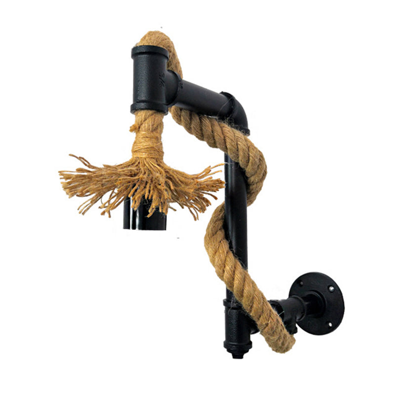 Creative Jute Rope Industrial Wall Sconce With Metal Plumbing Pipe - Style Lighting Black