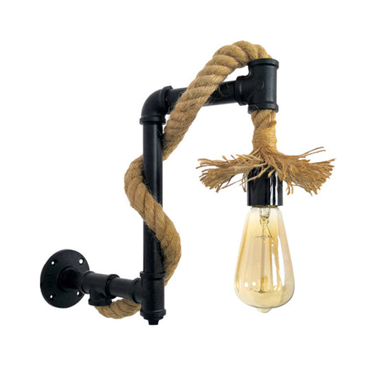 Creative Jute Rope Industrial Wall Sconce With Metal Plumbing Pipe - Style Lighting