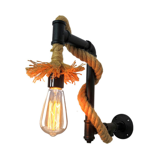 Creative Jute Rope Industrial Wall Sconce With Metal Plumbing Pipe - Style Lighting