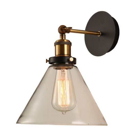 Gold Arm Wall Sconce With Glass Shade For Indoor Bar Décor Cognac / Cone