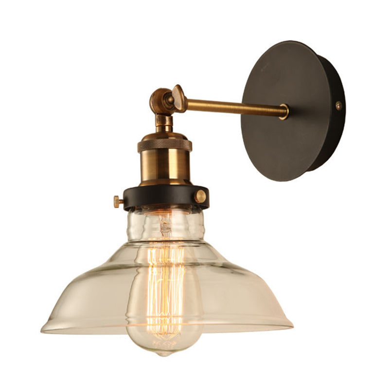 Gold Arm Wall Sconce With Glass Shade For Indoor Bar Décor