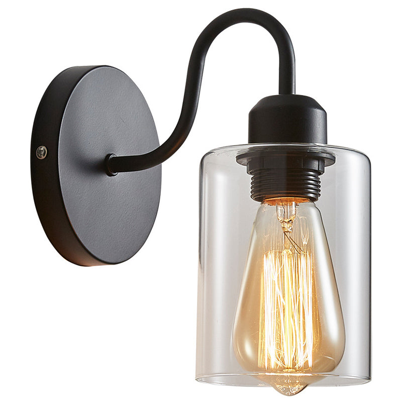 Modern Metal Arm Wall Sconce With Cylinder Glass Shade - Ideal For Bedroom Lighting