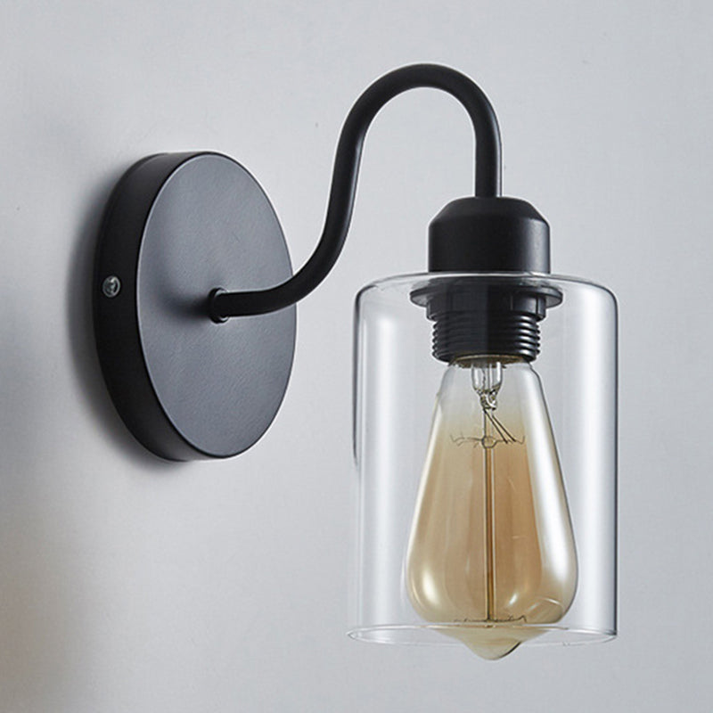 Modern Metal Arm Wall Sconce With Cylinder Glass Shade - Ideal For Bedroom Lighting