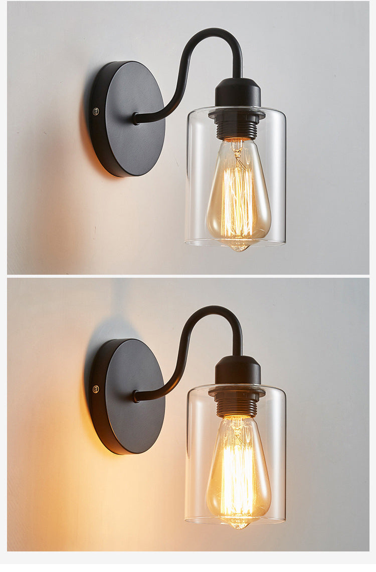 Modern Metal Arm Wall Sconce With Cylinder Glass Shade - Ideal For Bedroom Lighting