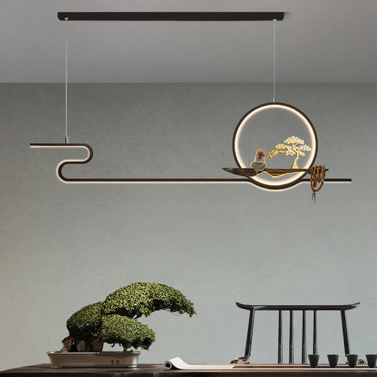 Minimalist Linear Hanging Lamp With Metal Frame Led Lighting Monk And Tree Design Ideal For Study