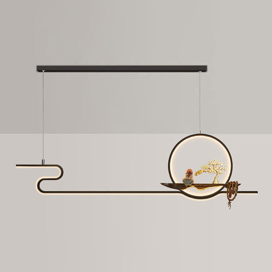 Minimalist Linear Hanging Lamp With Metal Frame Led Lighting Monk And Tree Design Ideal For Study