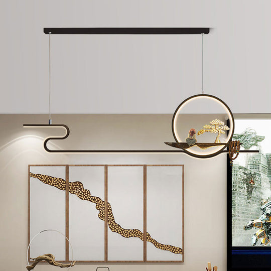 Minimalist Linear Hanging Lamp With Metal Frame Led Lighting Monk And Tree Design Ideal For Study