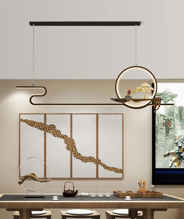 Minimalist Linear Hanging Lamp With Metal Frame Led Lighting Monk And Tree Design Ideal For Study