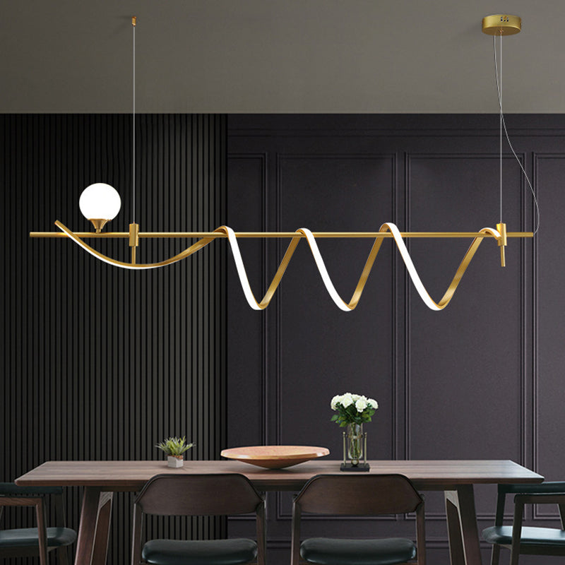 Sleek Gold Curves Pendant Light With Simplicity Led And Ball Shade