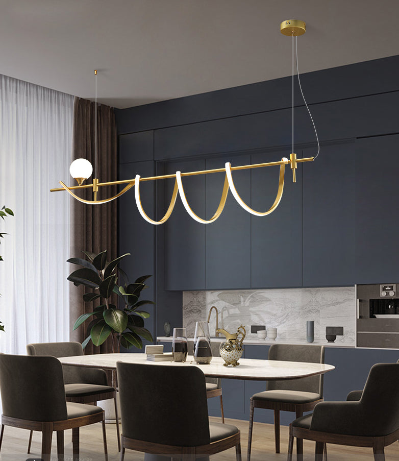 Sleek Gold Curves Pendant Light With Simplicity Led And Ball Shade