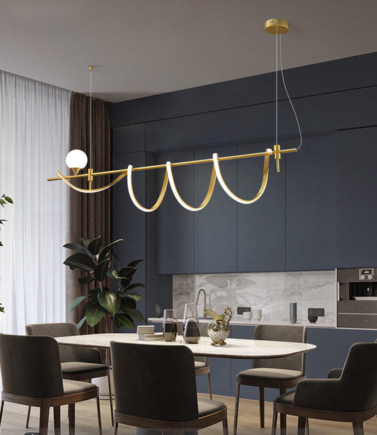 Sleek Gold Curves Pendant Light With Simplicity Led And Ball Shade