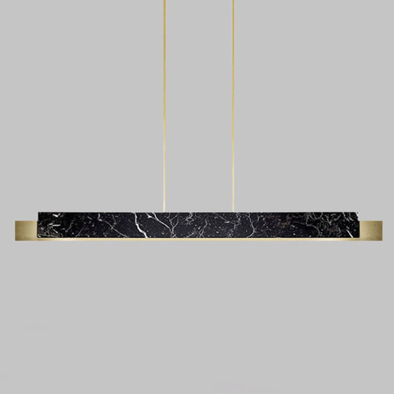 Minimalist Led Suspension Lighting Fixture: Rectangular Island Light With Marble Accent Ideal For