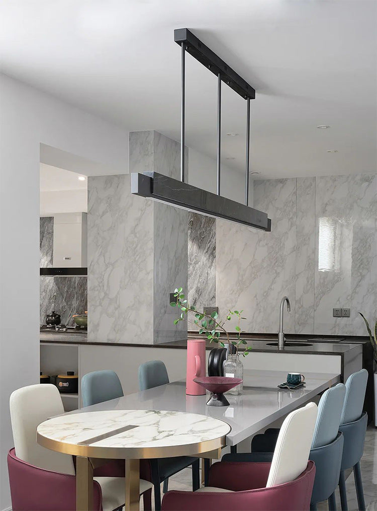 Minimalist Led Suspension Lighting Fixture: Rectangular Island Light With Marble Accent Ideal For