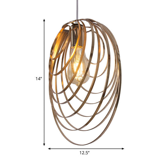 Industrial Style Golden Metal Rings Hanging Pendant Light for Coffee Shop - 1 Head Ceiling Lamp