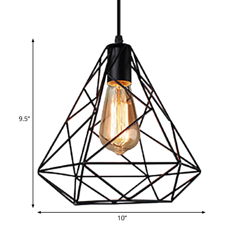 Black Metal Diamond Shade Farmhouse Kitchen Ceiling Fixture With Wire Frame