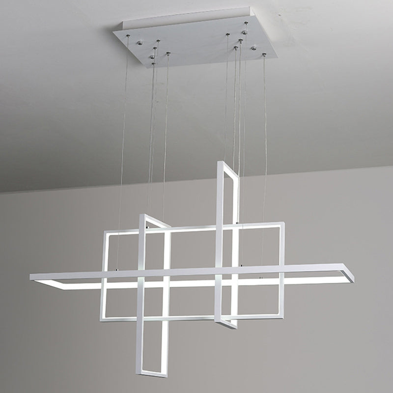 Minimalist Led White Frame Rectangular Hanging Light With Acrylic Island Lighting Fixture